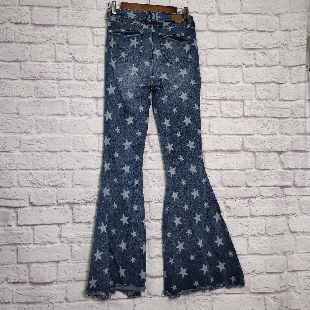 Judy Blue Star Spangle High Waist Super Flare Leg Jeans Size 5/27